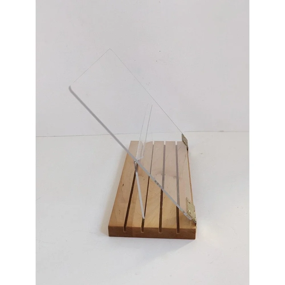 Clear Solutions Cookbook Holder Wood Base Acrylic Folding Recipe Stand Kitchen